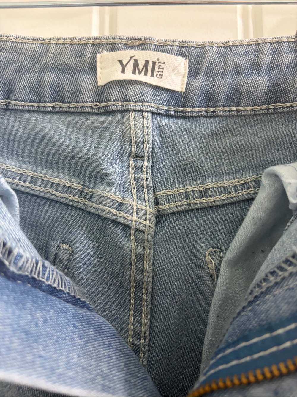 YMI Girl Light Wash Blue Denim Wide-Leg Barrel Cargo Jeans Sz Y12 - Picture 2 of 8